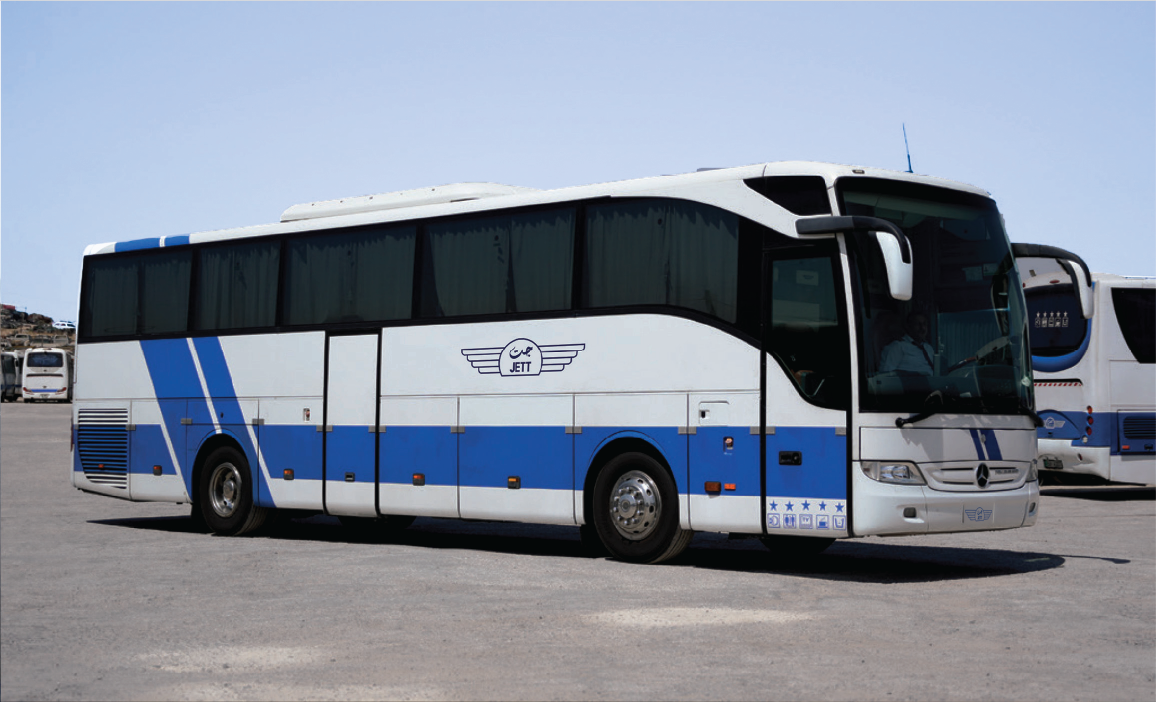 Large coach bus used for group tours in Jordan